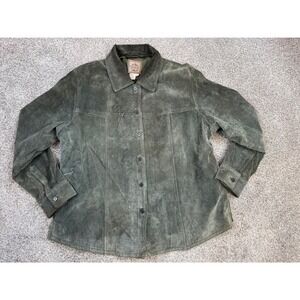 AMI Olive Green Suede Leather Jacket Mens XL Button Front Shirt Jacket 244S